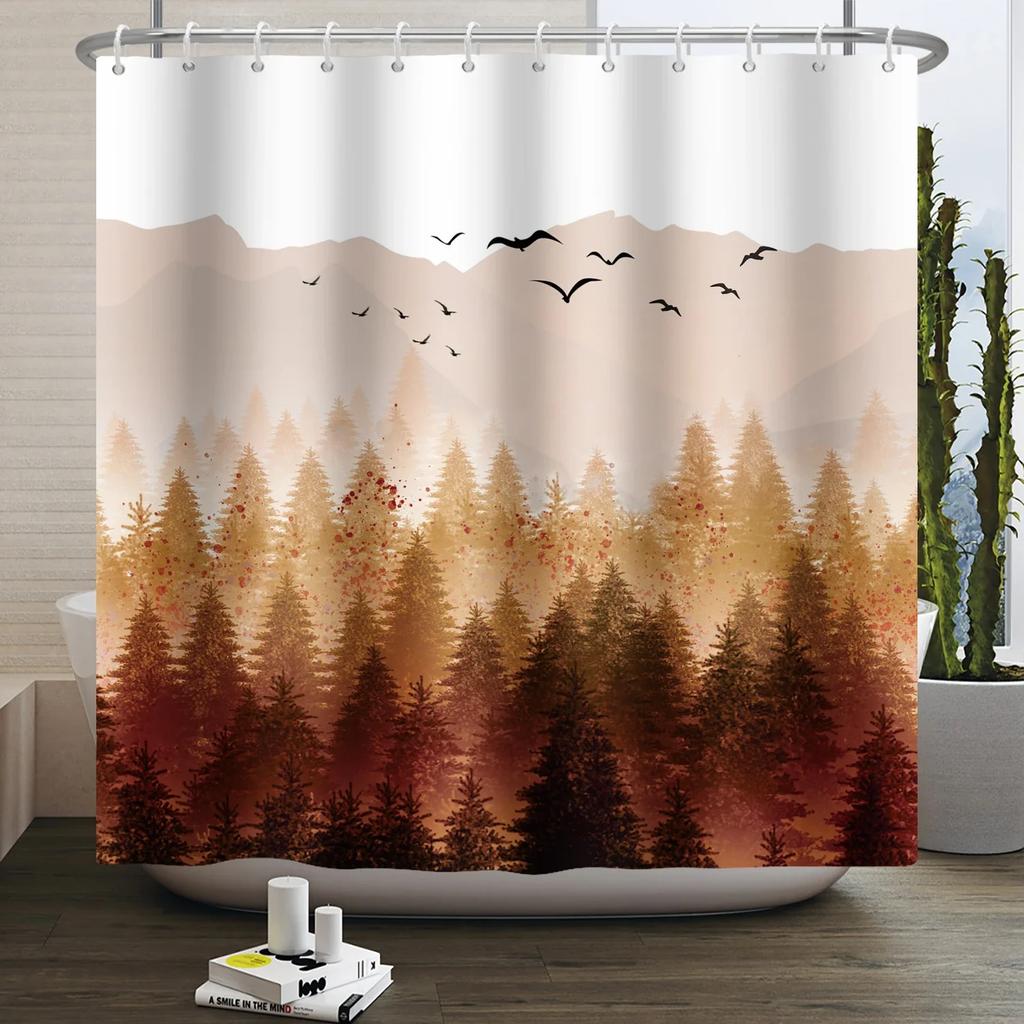 Misty Forest Shower Curtain for Bathroom Nature Mountain Tree Fog Woodland Waterproof Fabric Bathtub Shower Curtain Home Decor