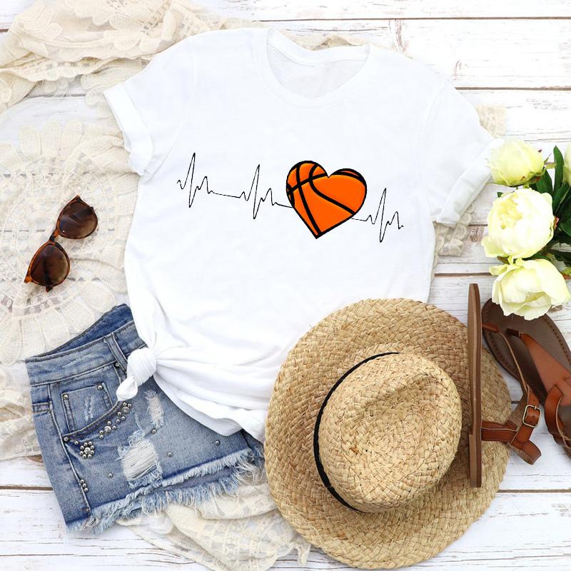 Fashion Women T-Shirts Graphic Baseball Basketball Heartbeat Tops Femme Tshirt Harajuku Summer O-Neck Casual Tee Ladies Clothing