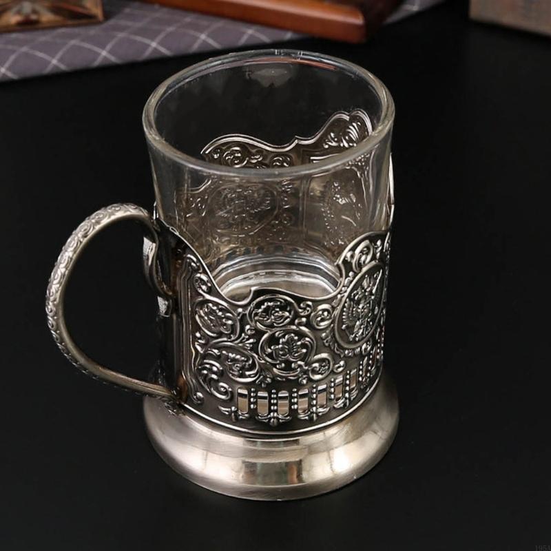 Kombination aus 2 russischen Kristall-Teegläsern mit Metall-Glashaltern Podstakannik für heiße oder kalte Flüssigkeiten