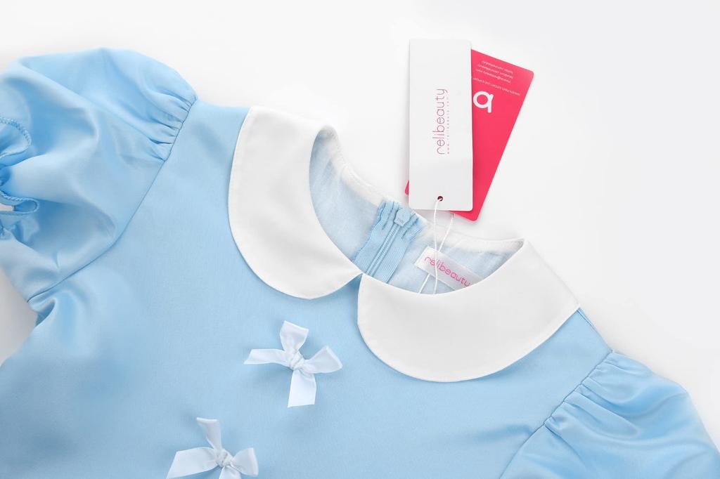 ReliBeauty Halloween Princess Light with White Apron and Size for Girls Costume, Dress, Maid/Lolita Style, Blue, Headband, 130,