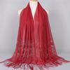 Women Fashion Elegant Solid Color Lace Hollow Tassel Muslim Scarf Headscarf