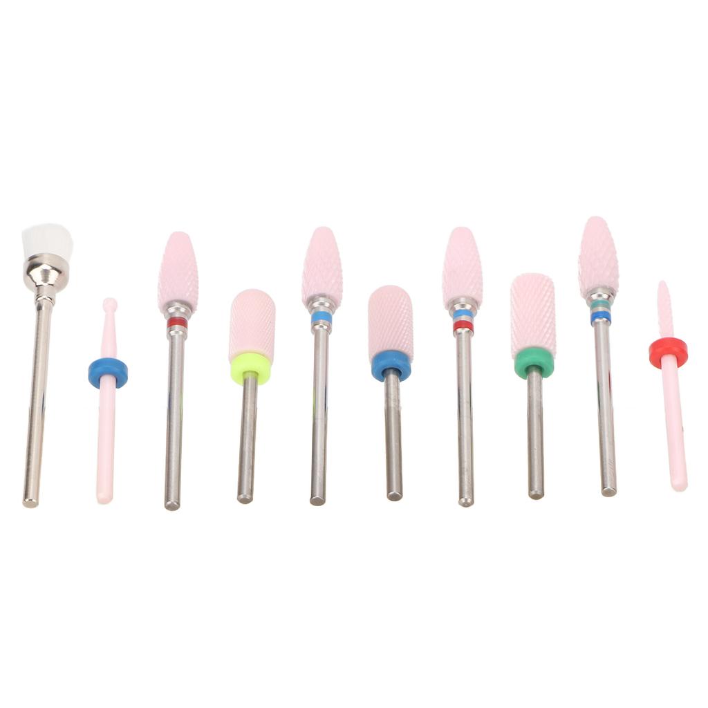 10pcs Nail Drill Bit Portable Ceramic Cuticle Remover Bits with 20 Hole Storage Box for Nail Artist Novice