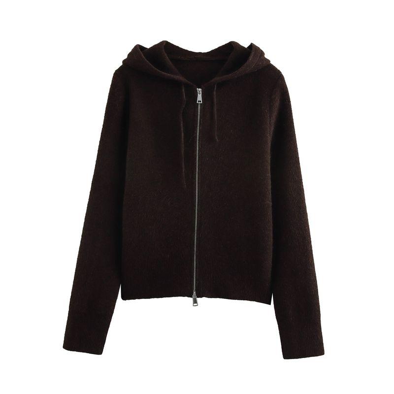 

Kaslead New Arrival Women s Clothing Fashion Style Fashion All-Match Minimalist Hooded Long Sleeves Plain Stitch Sweatshirt 5755001 Brown L