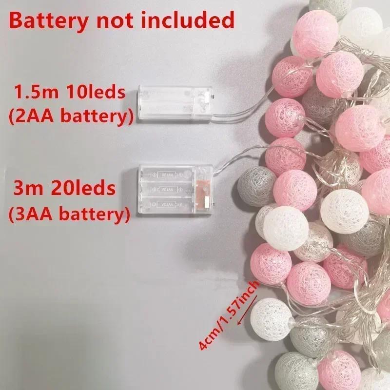 LED 4CM Cotton Ball Garlands Fairy Lights String Battery Power Christmas Outdoor Navidad Garden Bedroom Wedding Decoration