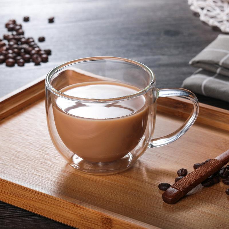 Double-layer Transparent Heat Resistant Glass Coffee Cup With Handle Thickened Glasses Cappuccino Latte Mug Teacup 150/250ml