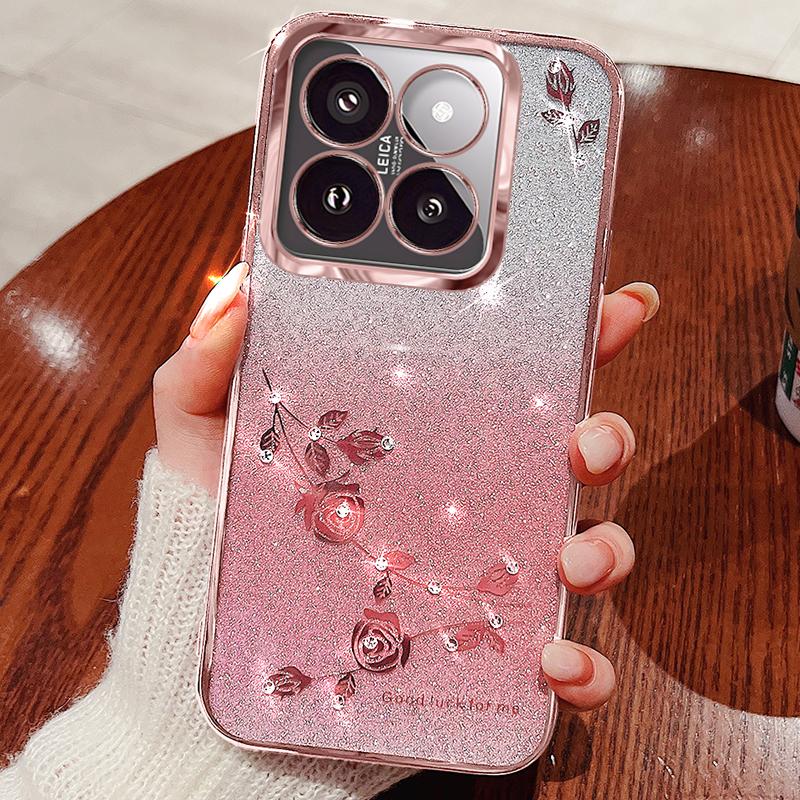 

KADEM For Xiaomi 14T Pro Case Flower TPU Flexible Gradient Phone Cover Rose Gold