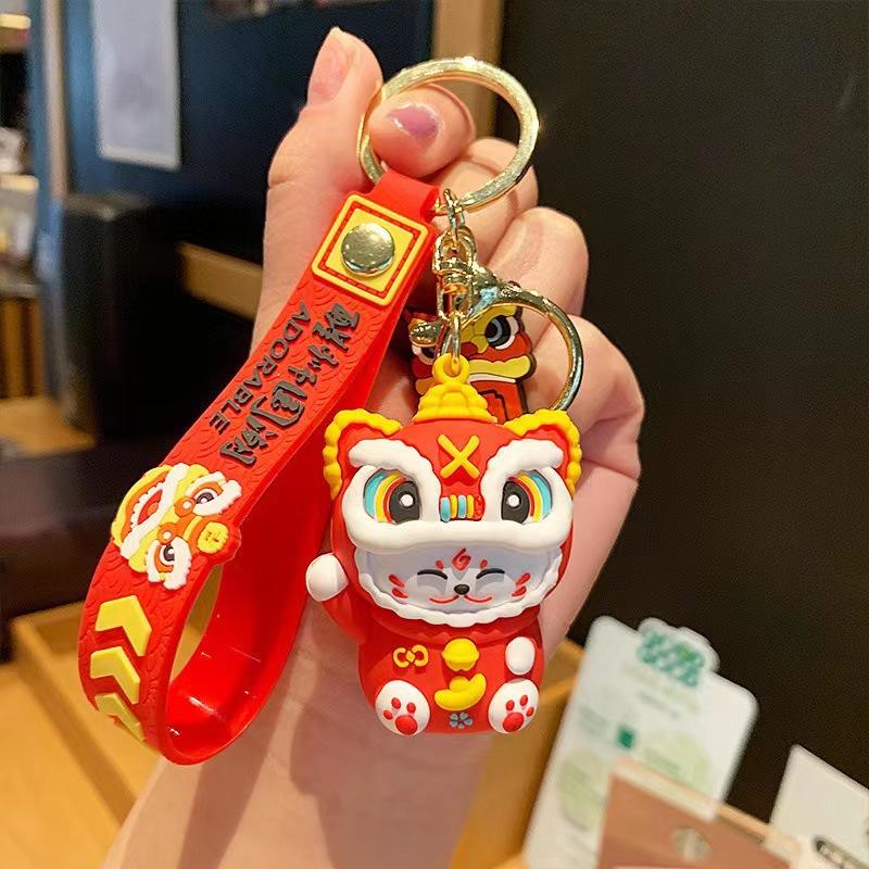 Guochao Lion Dance Cute Keychain Couple Pendant Men S Girls Pendant Key Chain Ground Marketing