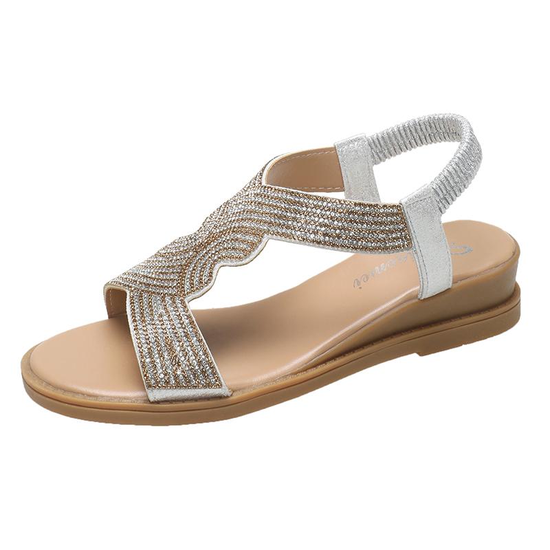 

2024 летние новые дизайнерские сандалии на платформе, женская мода, повседневная римская обувь, женские однотонные сандалии с кристаллами 42 серебряный