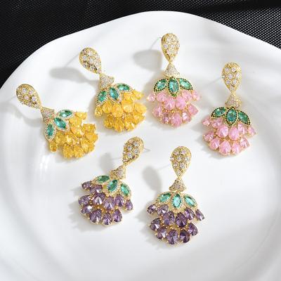 925 Silver Needle Trend Grape Earrings for Women Color CZ Temperament Earrings Female Ear Accessories