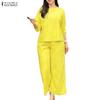 ZANZEA Damska bluzka i spodnie z rękawem 3/4, codzienne dwuczęściowe zestawy garniturów