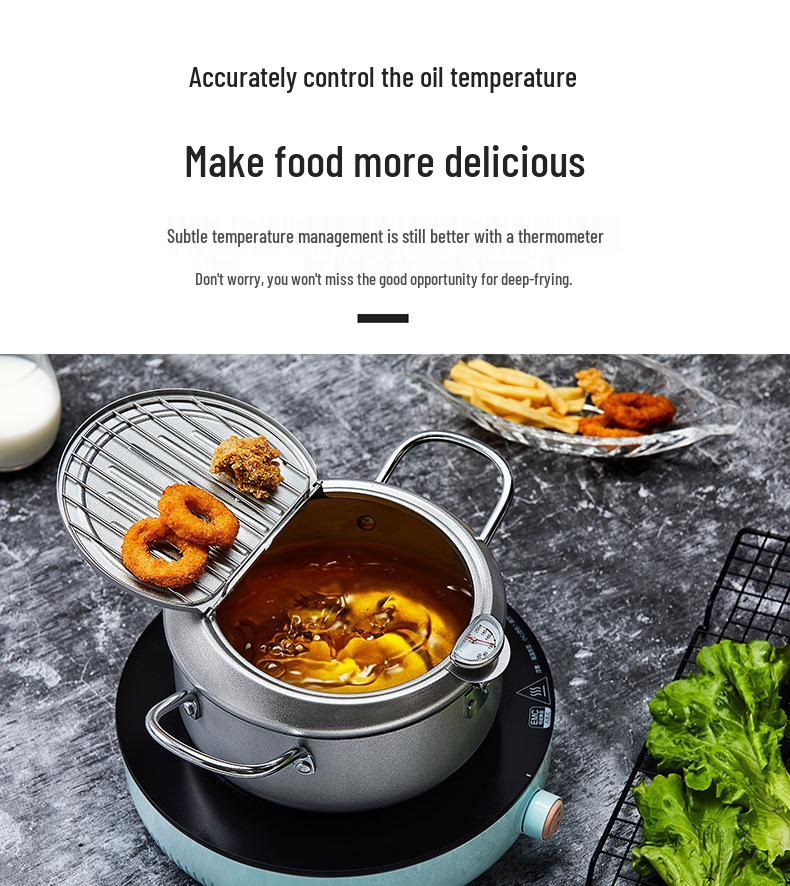 Haushalts-Temperaturkontrollierte Japanische Tempura-Fritteuse - Mini Kohlenstoffstahl, Induktionskochfeld-kompatibel.