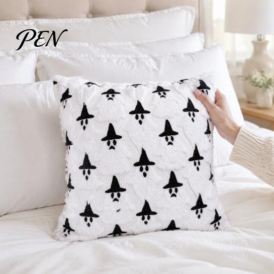 Fuzzy Ghost Throw Pillow Cover Halloween Cushion Cover, 18x18 Inch Covers Washable Plush Case for Sofa Couch Home Holiday Decor Accent Pieces
