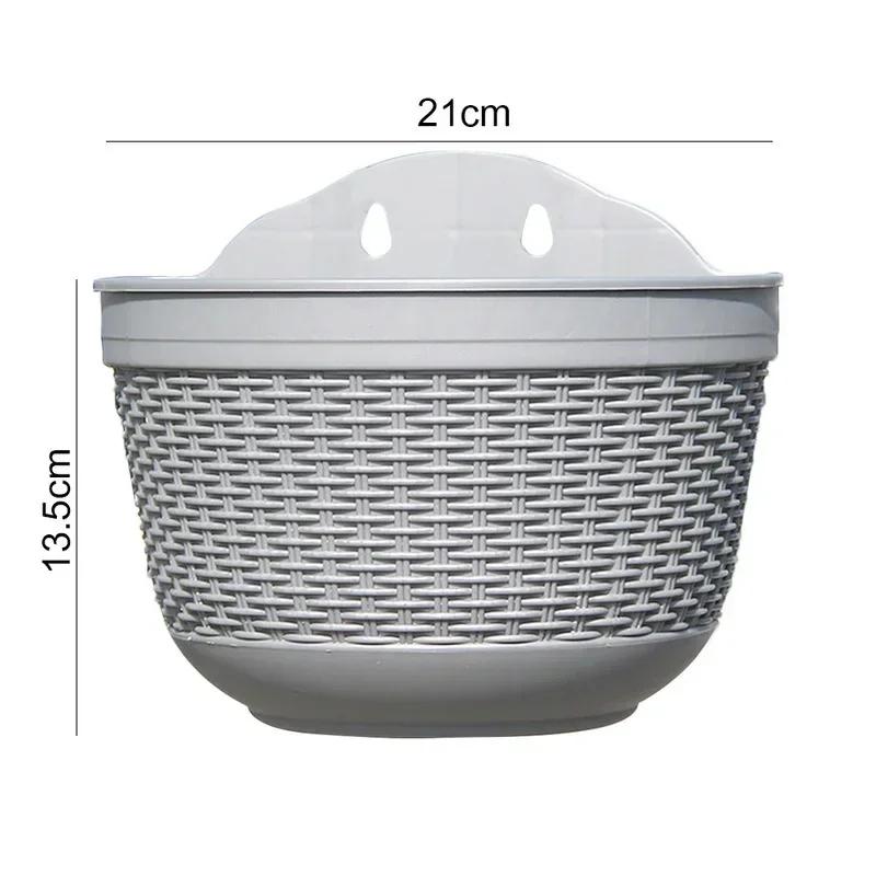 Wall Mounted Flower Pot Imitation Rattan Weaving Creative Flower Planter Garden Pot Semicircle Hanging Basket Yard Balcony