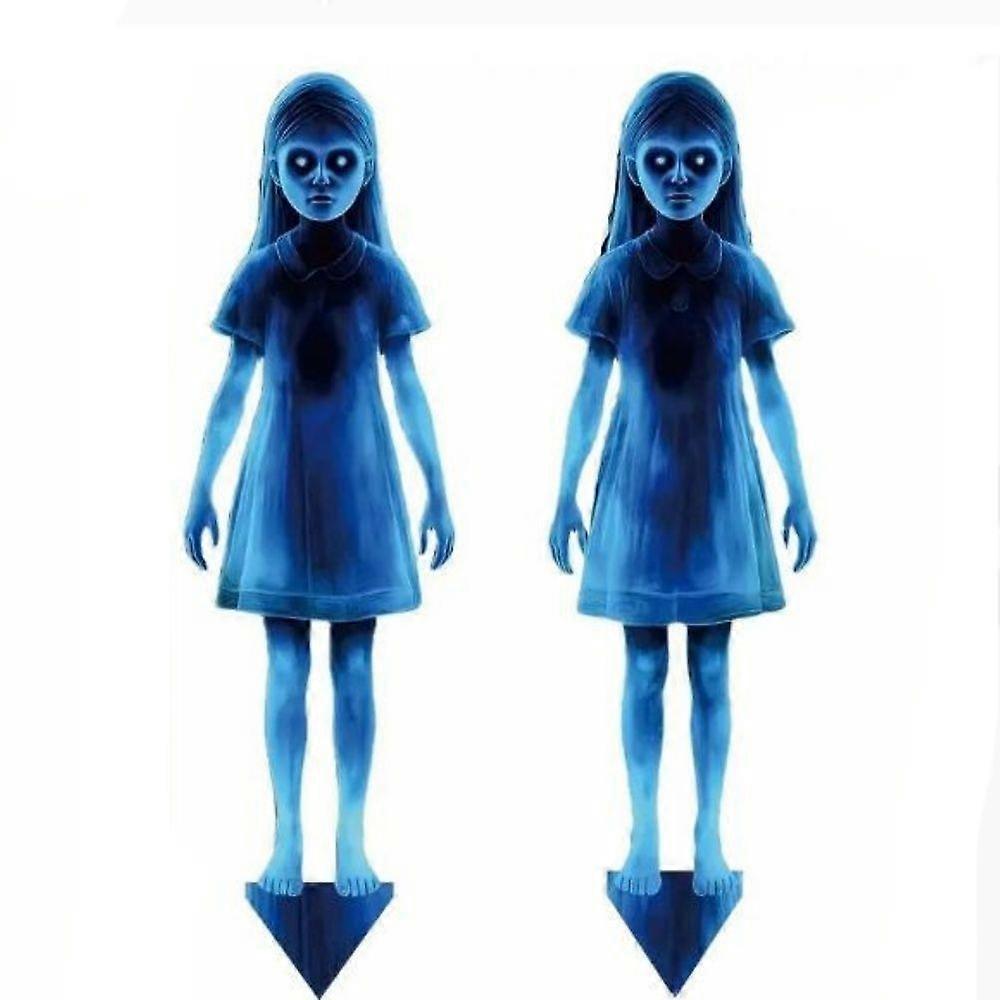 Scary Twins Ghost Ornament Halloween Silhouette Yard Signs with Stakes, Outside Yard Decor
