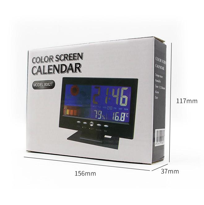 8082T Smart LED Weather Clock with Color Display, Voice-Controlled Alarm, Perpetual Calendar, Temperature, and Humidity.