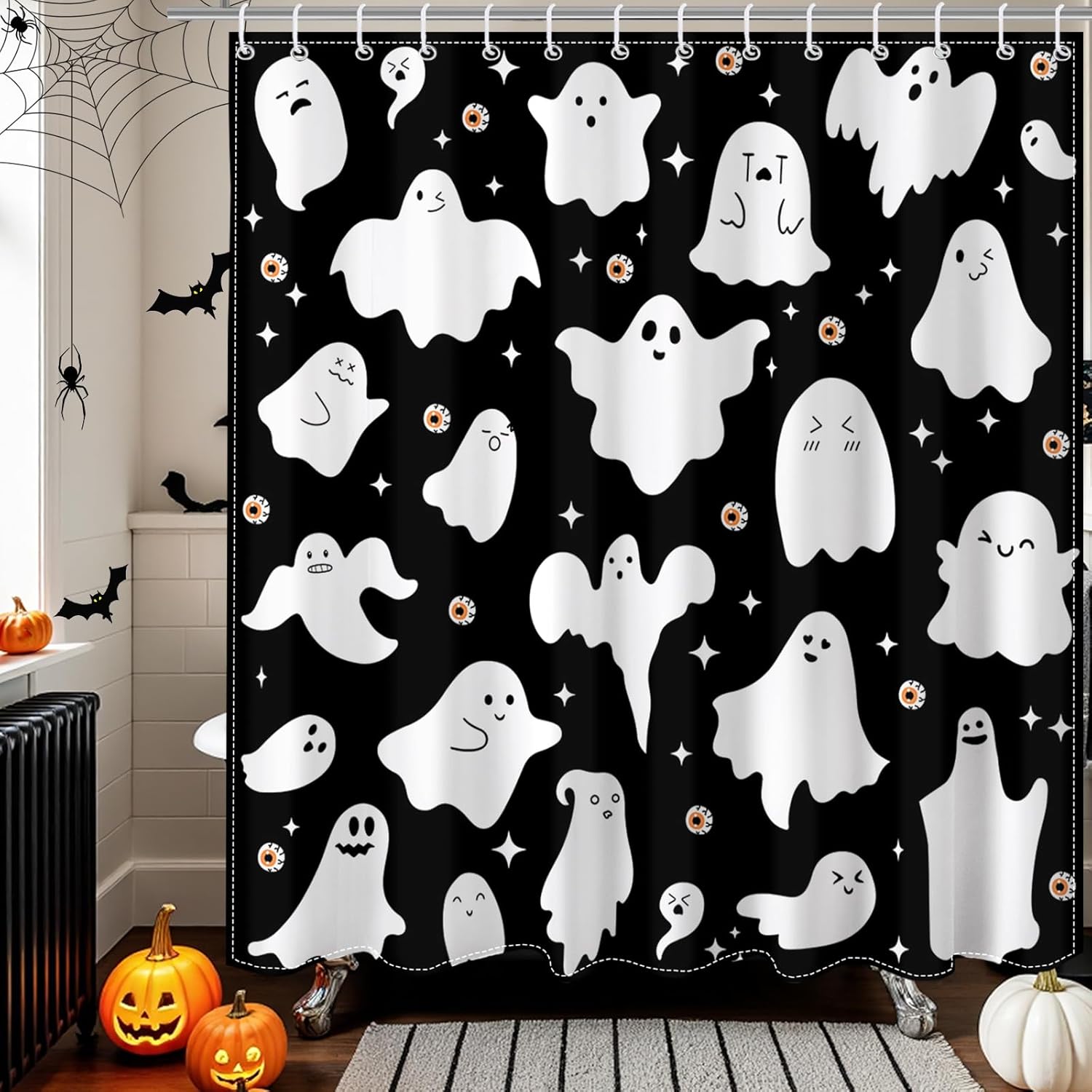 

Pink Halloween Shower Curtain Cute Funny Ghost Shower Curtain For Spooky Halloween Home Bathroom Decor,Waterproof Fabric Curtain W60H190(CM)-1 Pcs