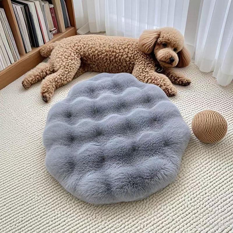Ganzjahres-Haustier-Liegepolster - Katzen- und Hundebettmatte, fusselfreies Blasen-Fleece, runde Decke