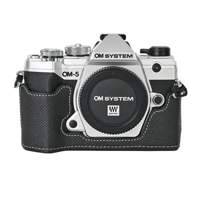 Aluminium Metall Echtes Leder Kamera Halbkörperhülle Für Olympus OM-5 OM5 Akkuöffnung Bodenabdeckung