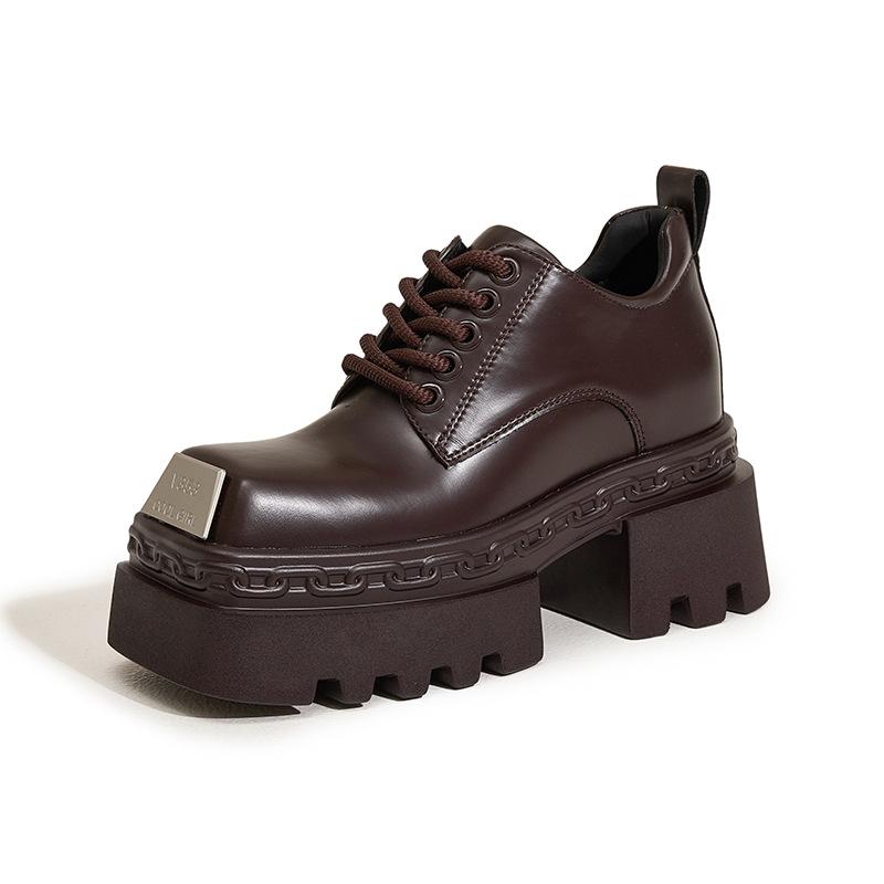 

Женские лоферы на платформе осень 2025 новая женская обувь с увеличением внутренней высоты универсальный толстый каблук черные маленькие кожаные туфли в британском стиле 39 бордовый