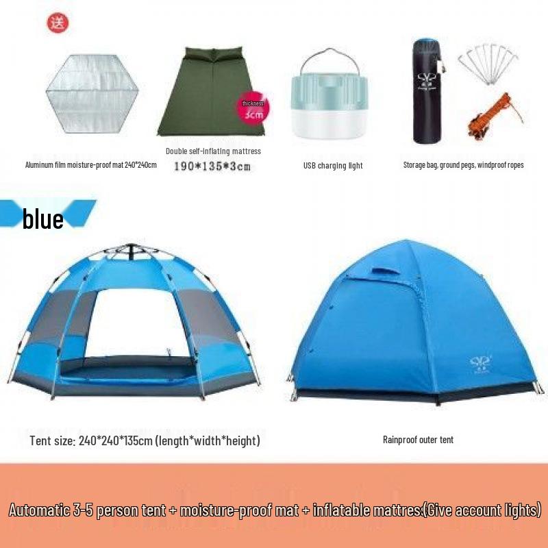 

Быстрораскладная складная двухслойная палатка для 3-5 человек - Идеально подходит для кемпинга, пляжа или парка Default