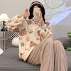 Flannel Warm Pyjamas Set for Women's Padded  Student Nightwear Ladies Sweet Breathable Crew Neck Sleepwear Loungewear