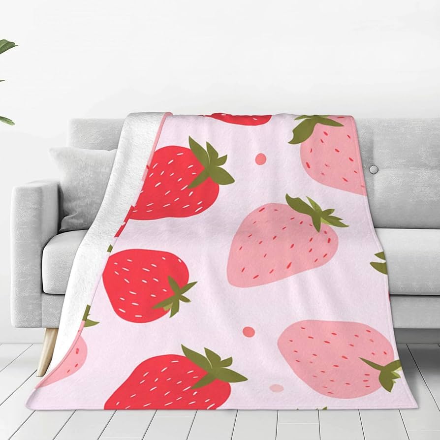 Cute Strawberry Blanket, Plush Soft Warm Flannel Sweet Fruit Throw Blanket for Couch, Travel, Bed, Outdoor, Gift for Teen Adult