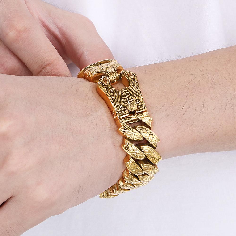 Brățară Cool Greu Solidă din Oțel Inoxidabil pentru Bărbați Masivă Lățime 20MM Lanț Stil Totem Brățări Moto pentru Bărbați 4 Culori Disponibile