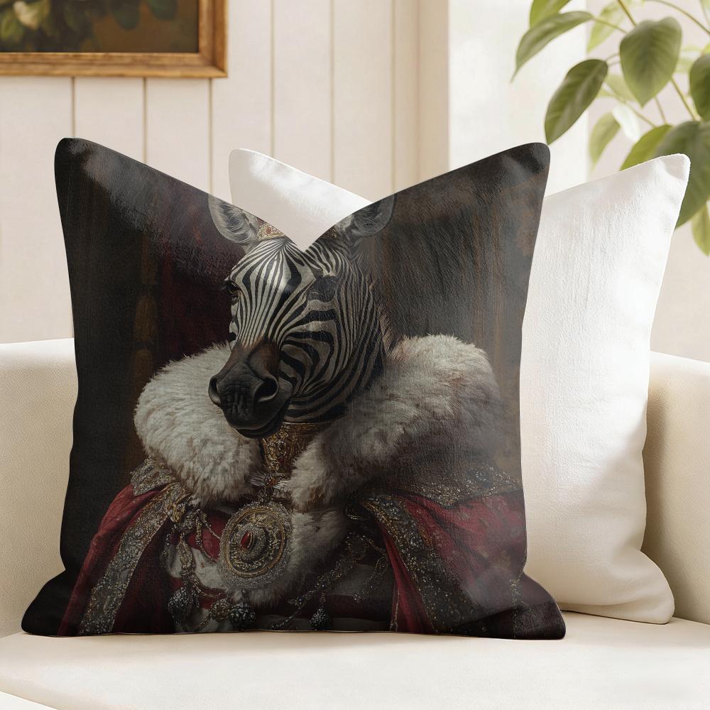 Zebra Dressed Up Portrait Cushion Cover Eco Linen Pillow Case DoubleSided Print Breathable Durable Zipper Home Decor Gift