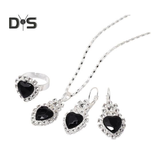 

Комплект украшений в форме сердца для женщин, блестящие ожерелье в форме сердца со стразами, серьги, кольца, свадебные украшения, аксессуары