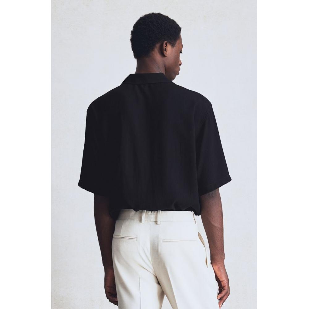 H M Regular Fit Crinkle caMp sHirt Black