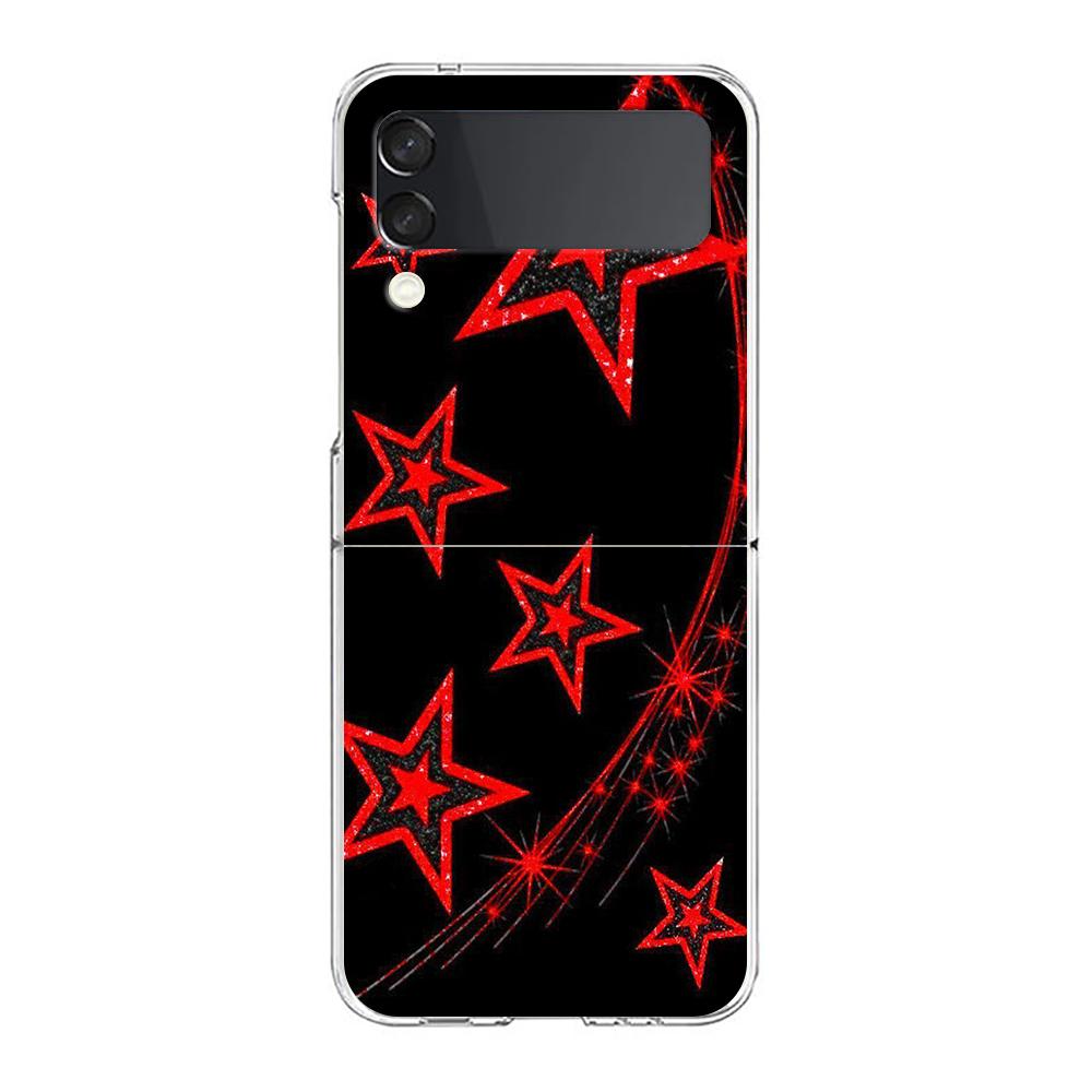 Phone Cover For Samsung Galaxy Z Flip 7 6 5 4 Case Transparent For Samsung Z Flip 3 Hard PC Bag Silver Five-Pointed Star Pattern