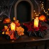 Realistic Festival Ornament Halloween Floral Candle Ring, Artificial Maple Rose Wreath for Party Venue Decorations Holder, Spooky Table Centerpiece