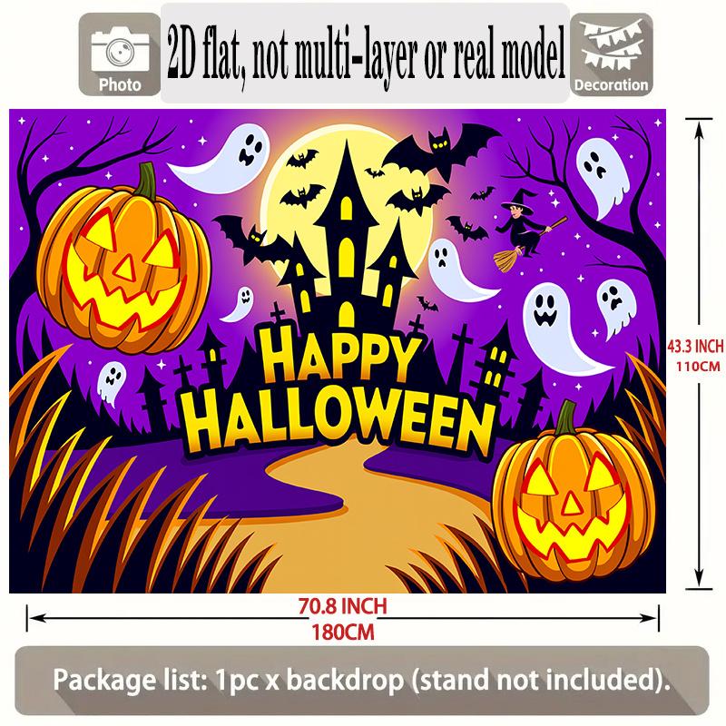 Party Backdrop Halloween Flat Banners Pumpkins Ghosts Bats Spooky Night Scene Photo Booth Background Front Door Decor