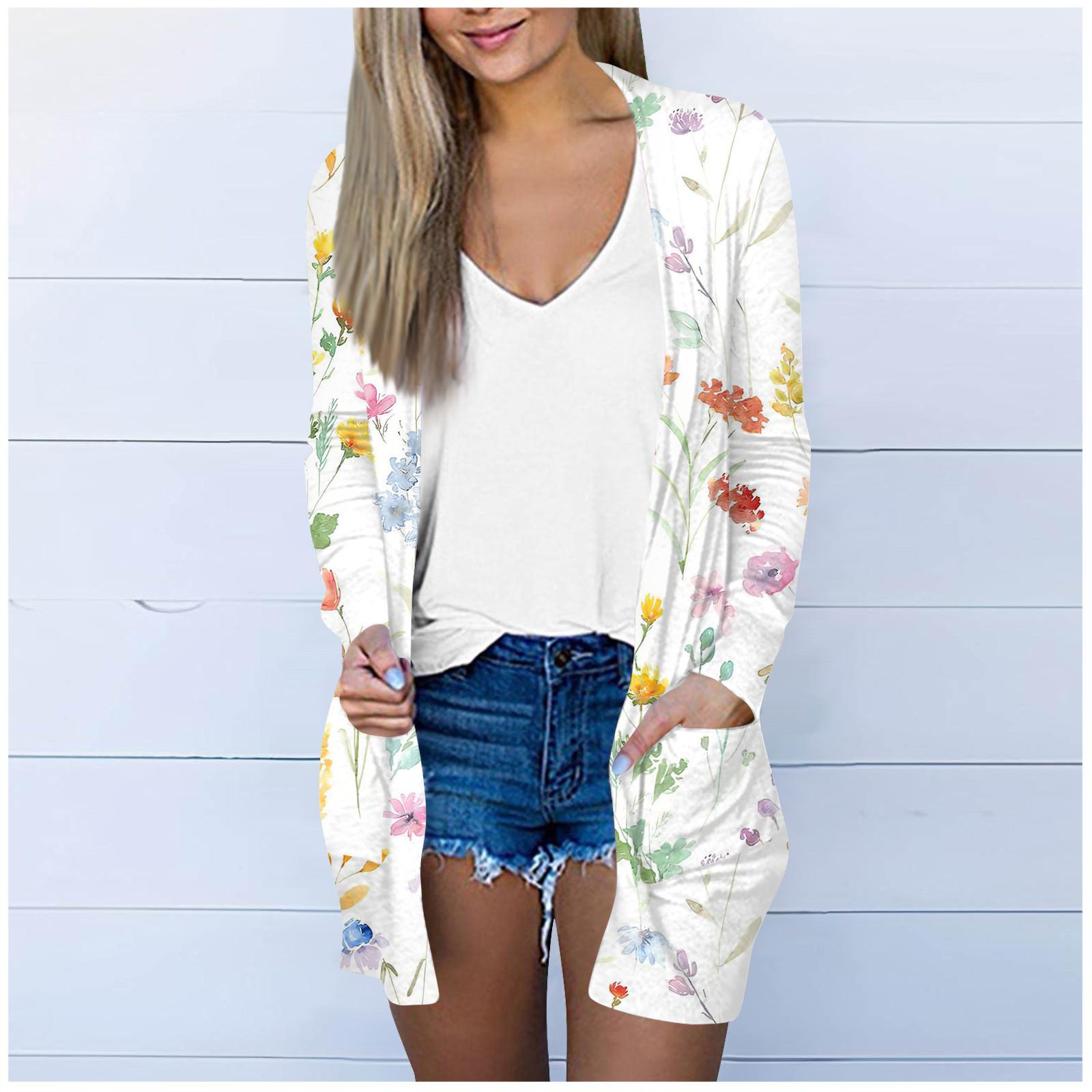 

Женская модная свободная повседневная куртка-кардиган средней длины с длинными рукавами и принтом, топ XXXXXL белый