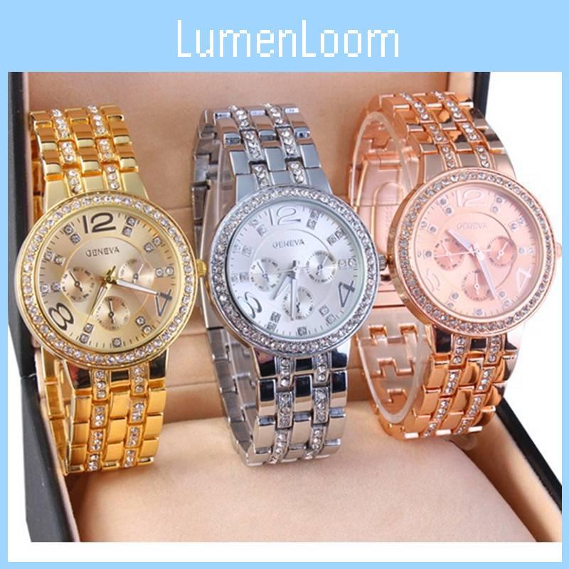 Stylish Geneva Quartz Watch For Women With Diamond Accents And Elegant Stainless Steel Bracelet