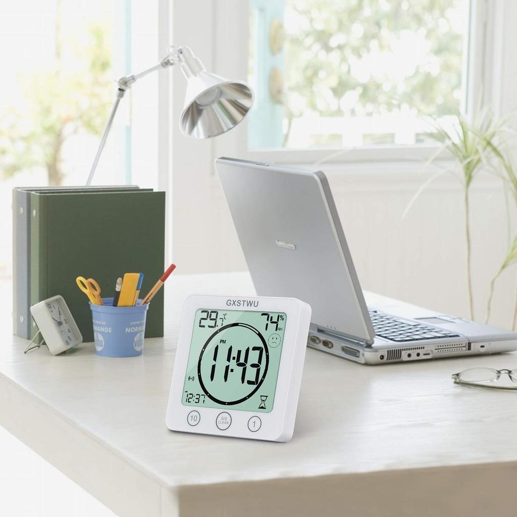 Waterproof Digital Clock with Timer, Thermometer and Hygrometer, Half-Body Bath Clock, Bath Clock with Heatstroke Prevention Function, Wall-Mounted or