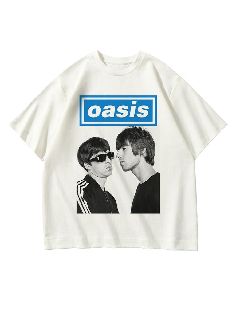 2025 Oasis Band Rock Retro Trend Peripheral Printed T-Shirt Summer Crew Neck Pullover Men's and Women's Short Sleeves