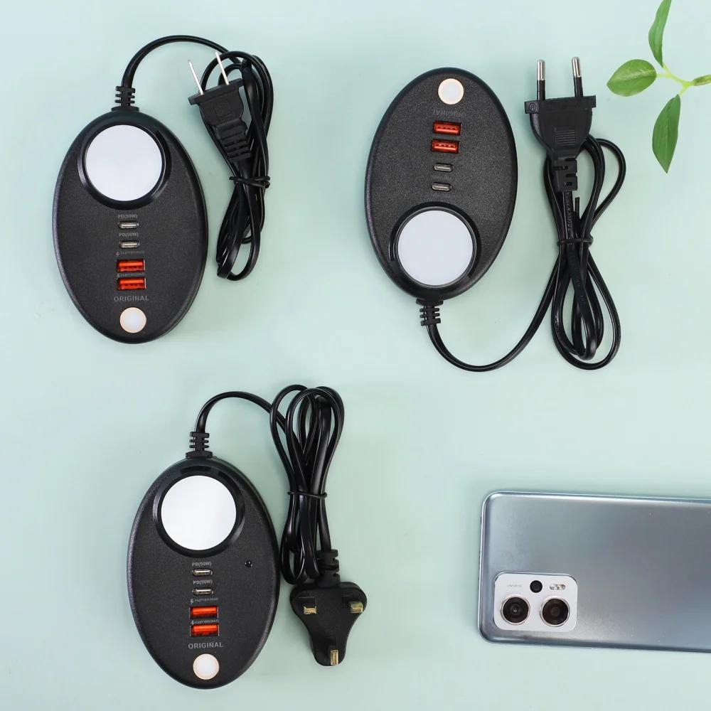 USB Type C Charger 4-Port USB Charging Station for Multi Devices 50W USB Hub Adapter for iPhone Samsung Xiaomi Extension Socket