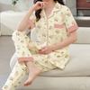 Green women's thin pajamas, spring and autumn short-sleeved trousers, two-piece set, summer mother's clothing, loungewear can be worn outside
