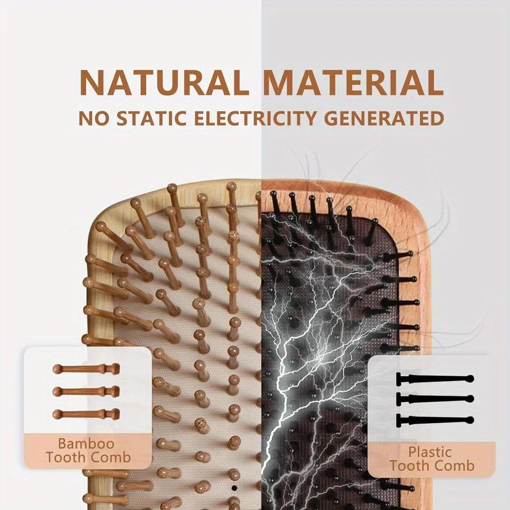 Natural bamboo massage cushion comb, wide teeth, smooth hair, anti-knotting airbag comb, scalp care hairdressing comb, suitable for home travel