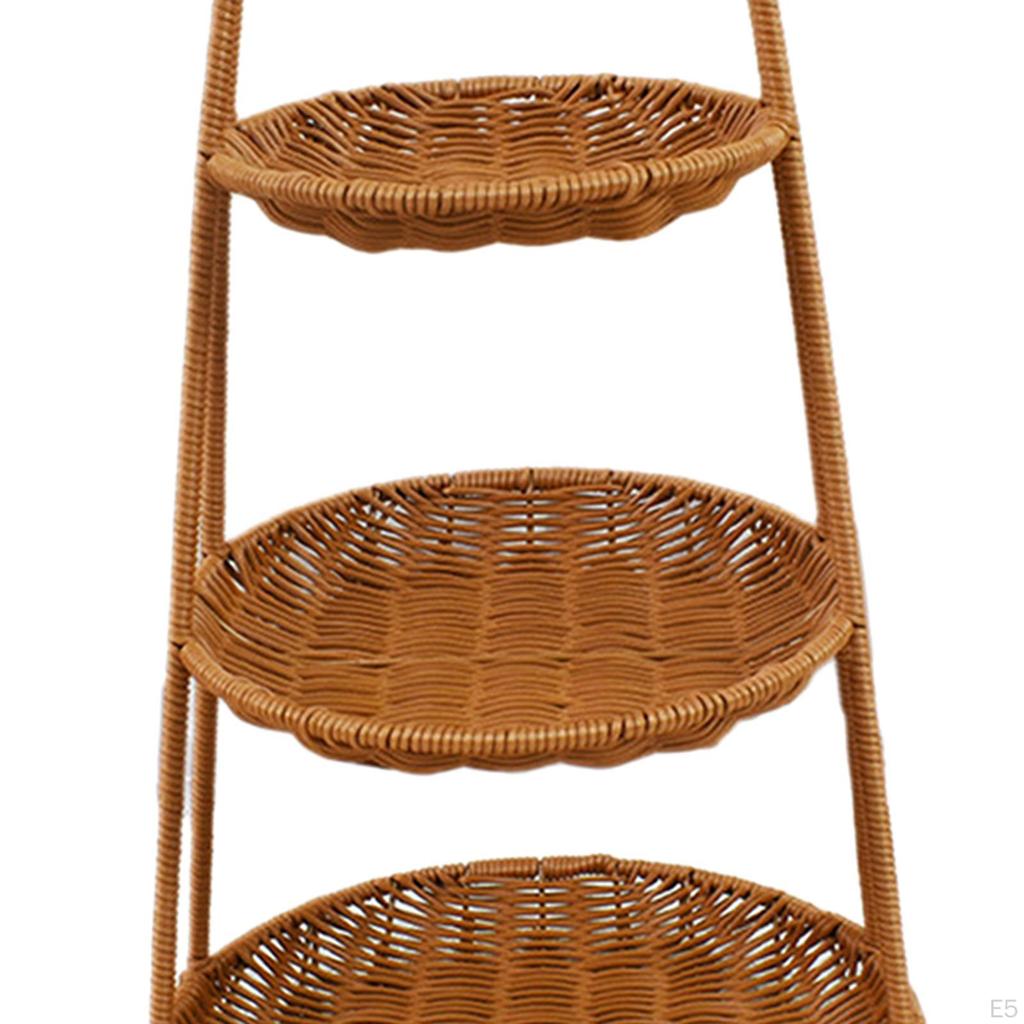 Circular Food Serving Basket Storage Rack Imitation Rattan Lightweight for Kitchen Counter Portable