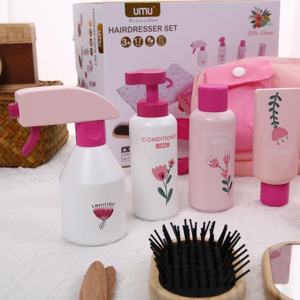 Wooden Makeup Toy Kits for Little Girls Role Playing Games, Pretend Play Makeup Beauty Set for Birthday Toys  Playsets