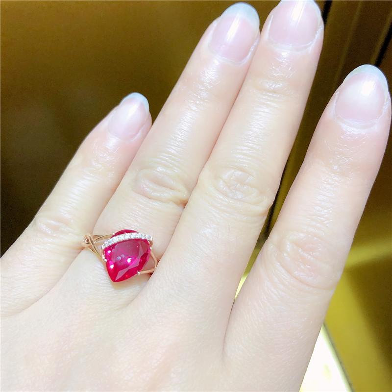 585 Purple Gold Drop-Shaped Redstone Diamond-Encrusted Ring, Colored Gold, Foreign Gas Trend-Plated Rose Gold Adjustment Ring.