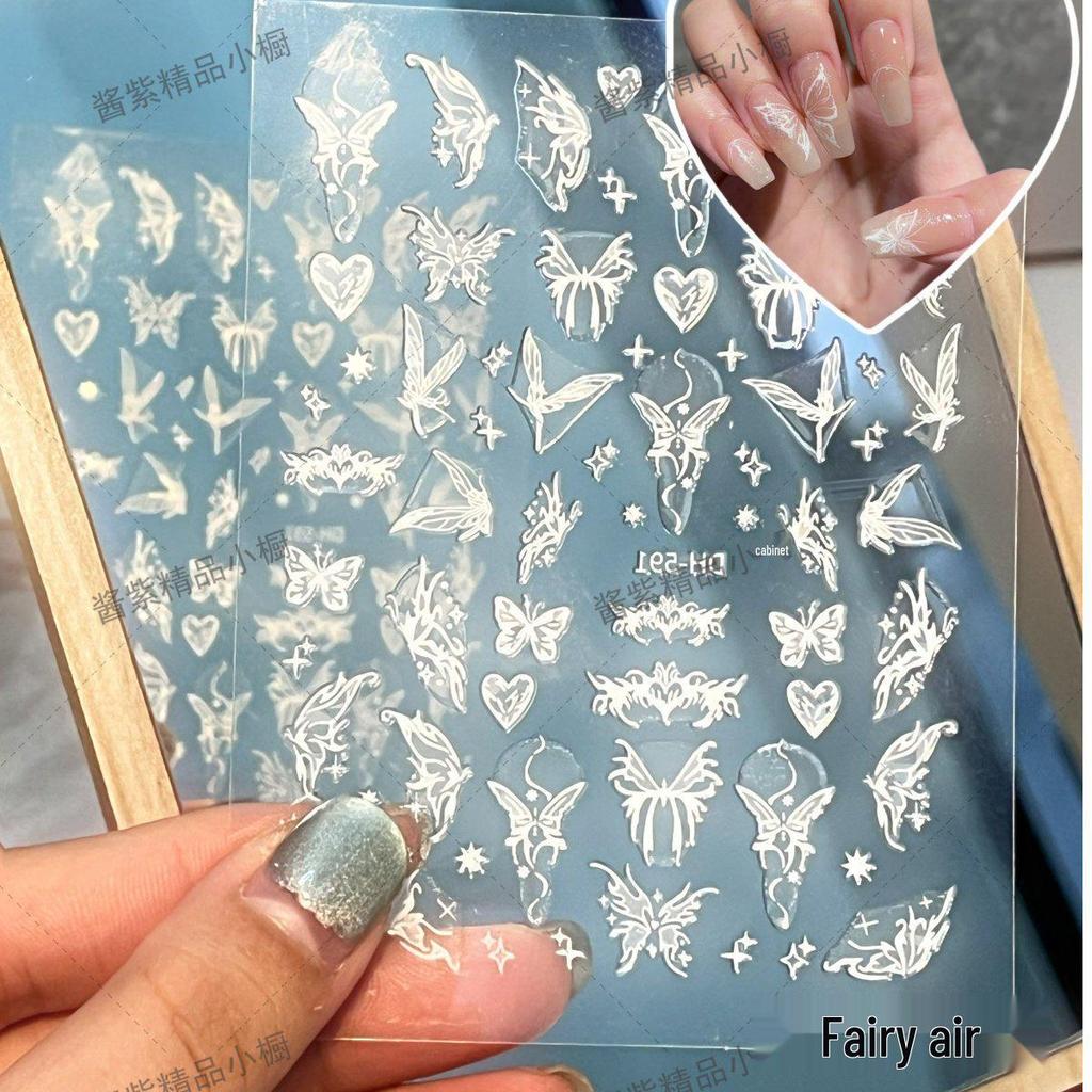 Adesivi per Unghie Trendy a Forma di Farfalla Xiaohongshu – Design Trasparente a Fiore di Ghiaccio Liquido