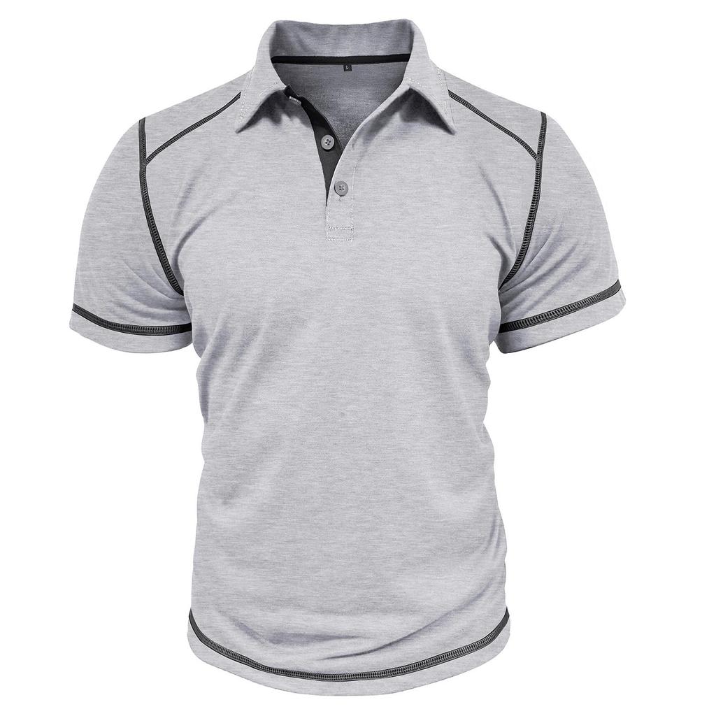 Men’s Polo T-shirt Cotton Short Sleeves Color Block Slim Fit Shirts Turn-down Collar Button Pullovers Spring Summer Casual Wear