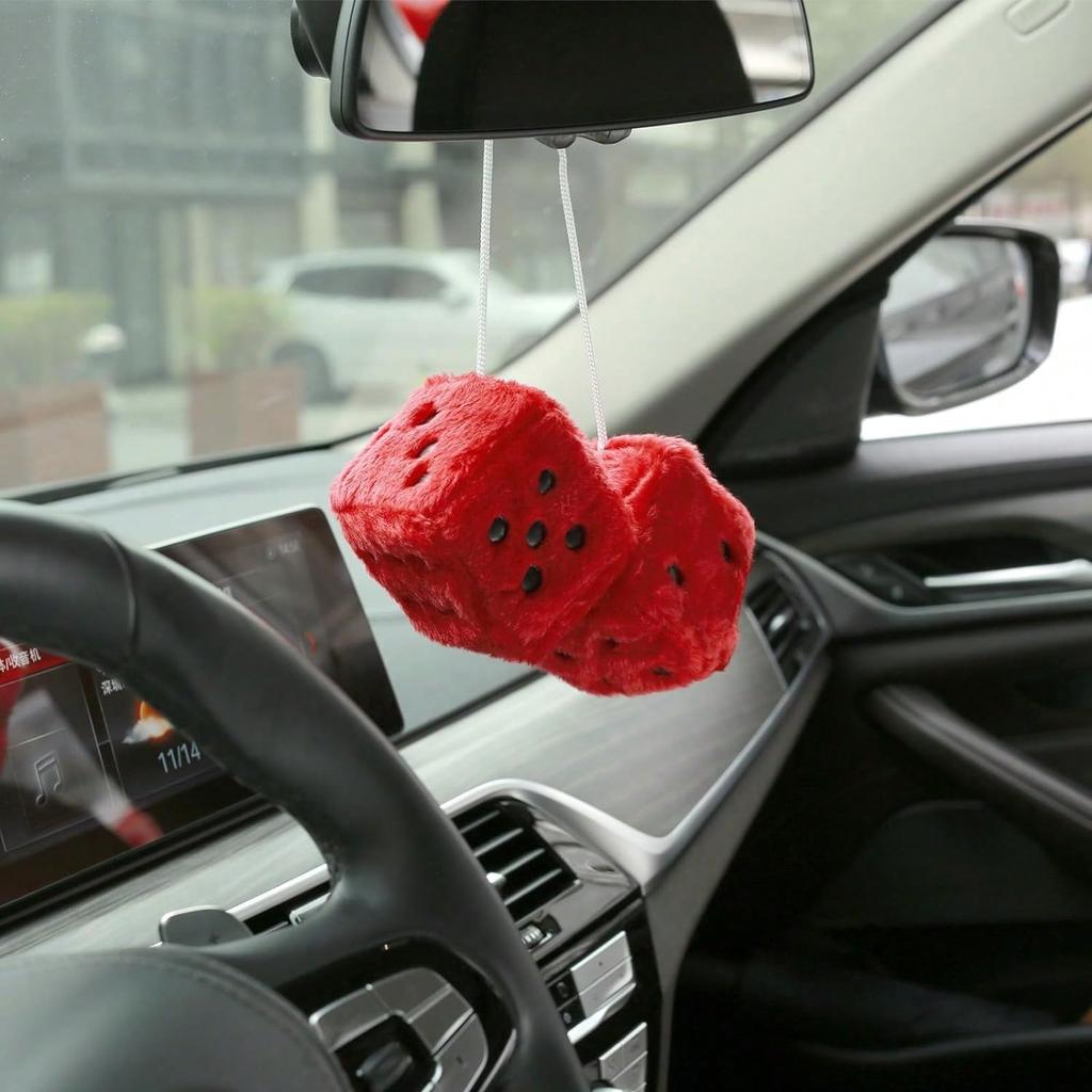 Couple Fuzzy Dice With Leather Dots Retro Car Mirror Hanging Accessories For Car Decoration