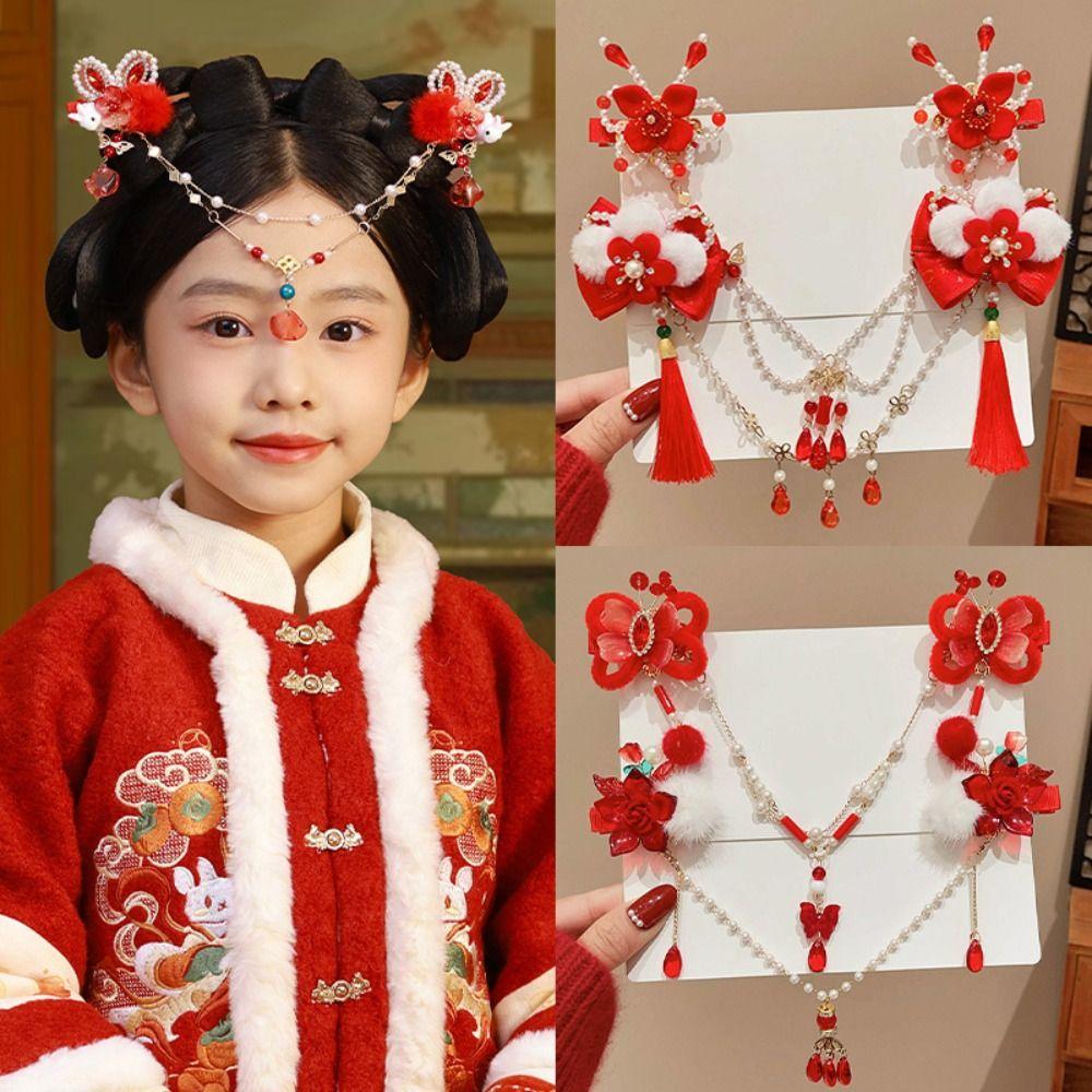 Princess Chinese Style Red Barrettes Hanfu Headwear Ancient Style Hair Clip  Kids