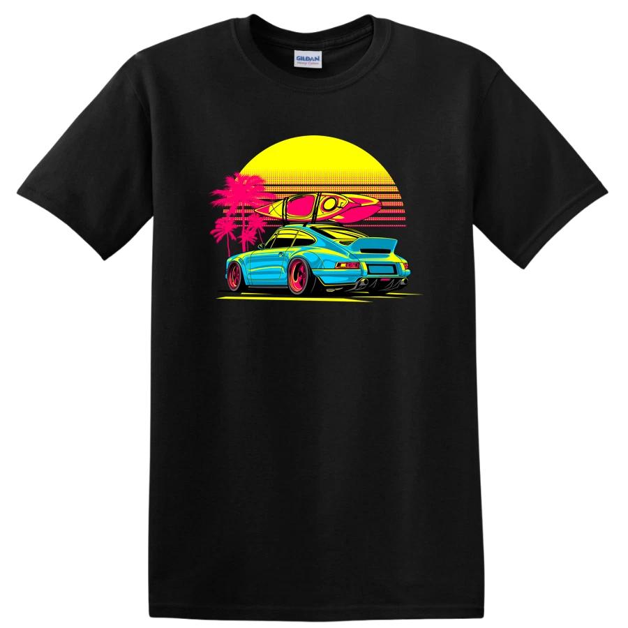 Vintage Car Surfboard Retro T Shirt Cool Graphic Tee Summer Vibes Beach L