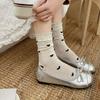 Ladies Spring and Summer Thin Love Wooden Ear Side Lovely Boneless In The Tube Pile Pile Cotton Socks