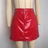 Qooth Red PU Leather Bodycon Mini Skirt Sexy High Waist Faux Leather Skirt Bold & Fashionable QT2820